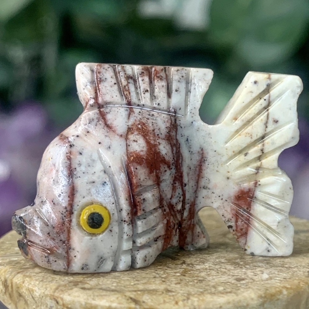 Miniature FISH Stone Carving Mini Goldfish Figurine Soapstone Carved Animal 1.3”